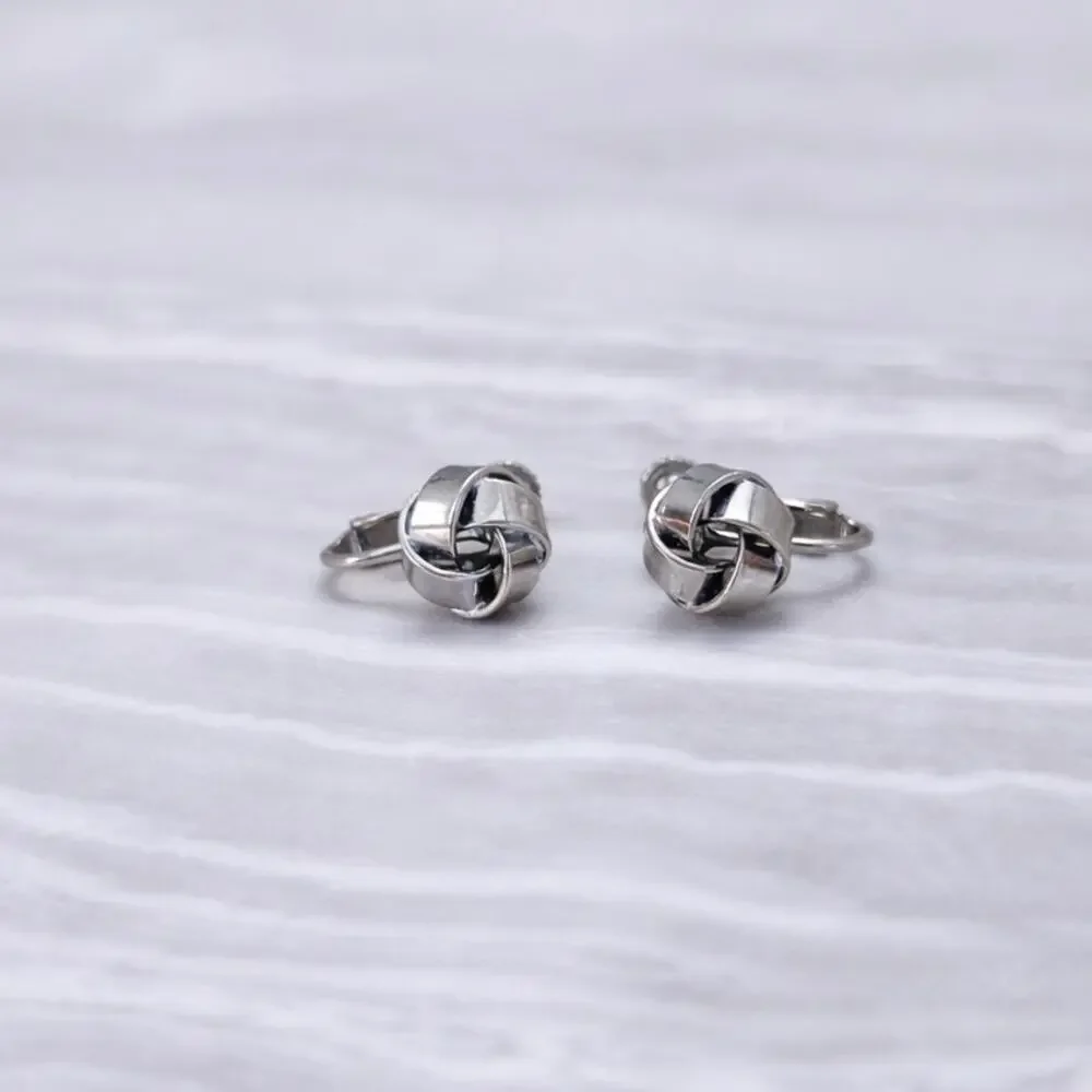 Vintage Clip On Earrings Silver Tone Classic Celtic Knot Design